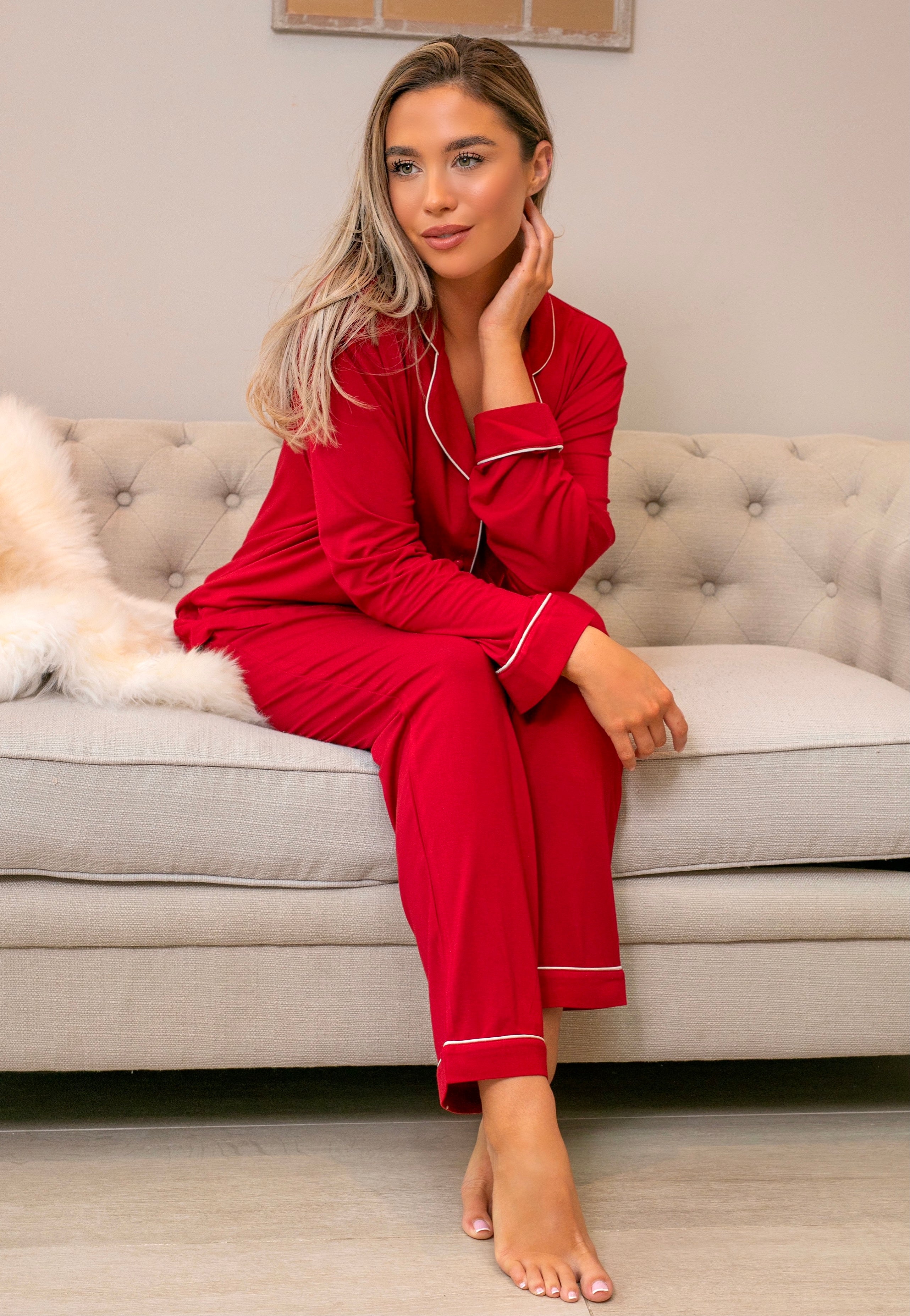 Brushed Cotton Merlot Luxe Pyjama Set